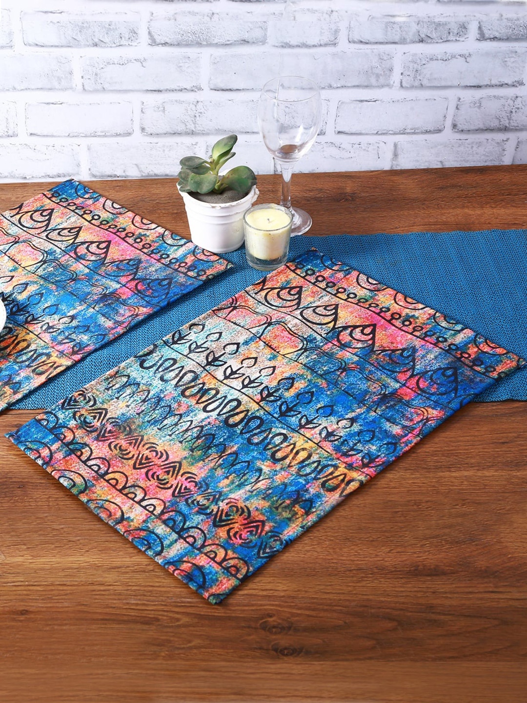 

ROMEE Set of 6 Blue & Orange Ethnic Motifs Table Placemats