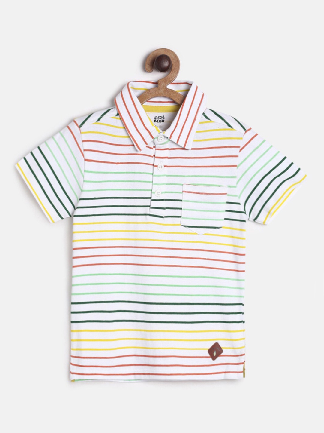

MINI KLUB Boys White Yellow Striped Polo Collar Pure Cotton T-shirt