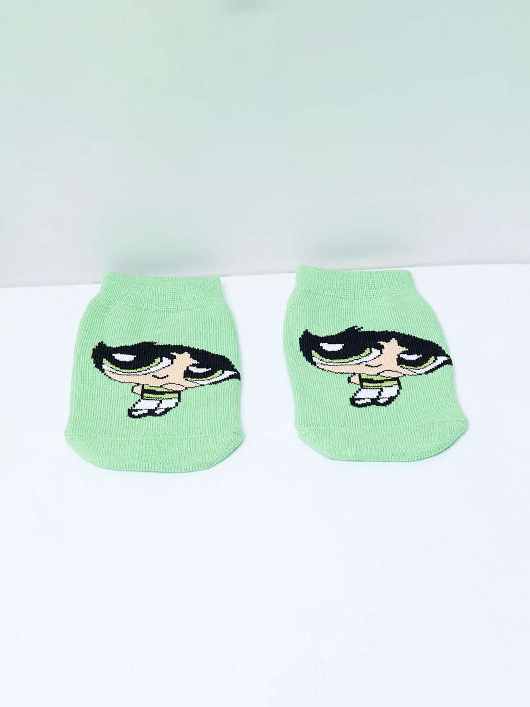 max Girls Green & Black Patterned Ankle Length Socks