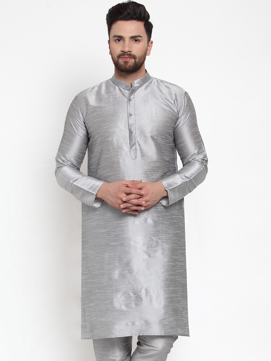 

Jompers Men Silver-Toned Thread Work Straight Kurta