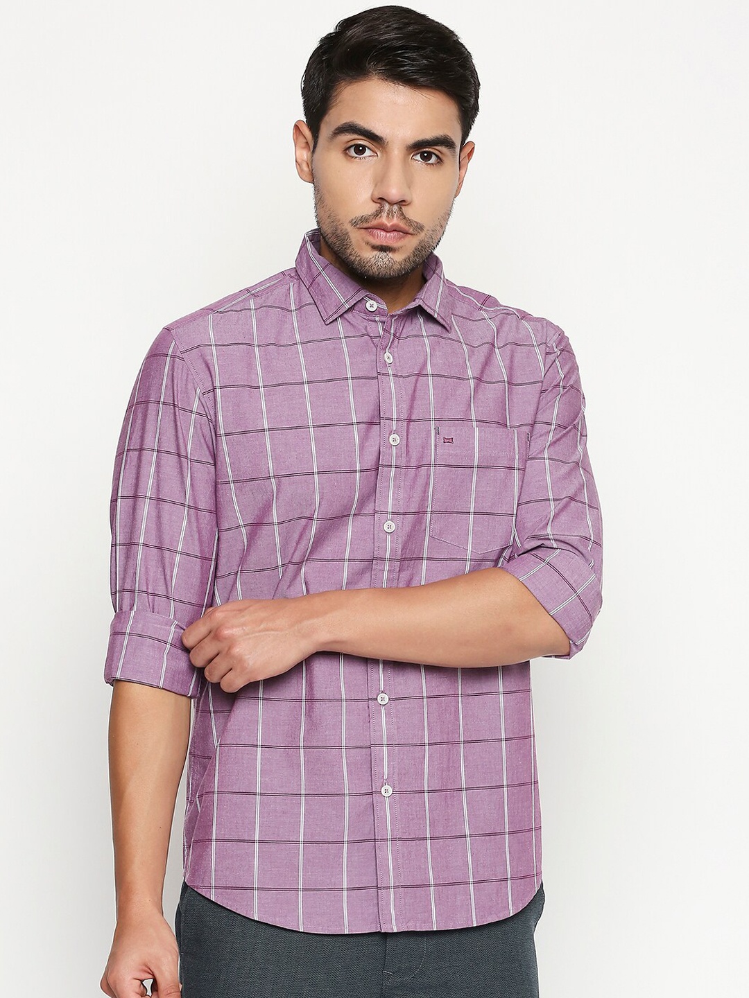 Basics Men Purple Slim Fit Checked Casual Shirt