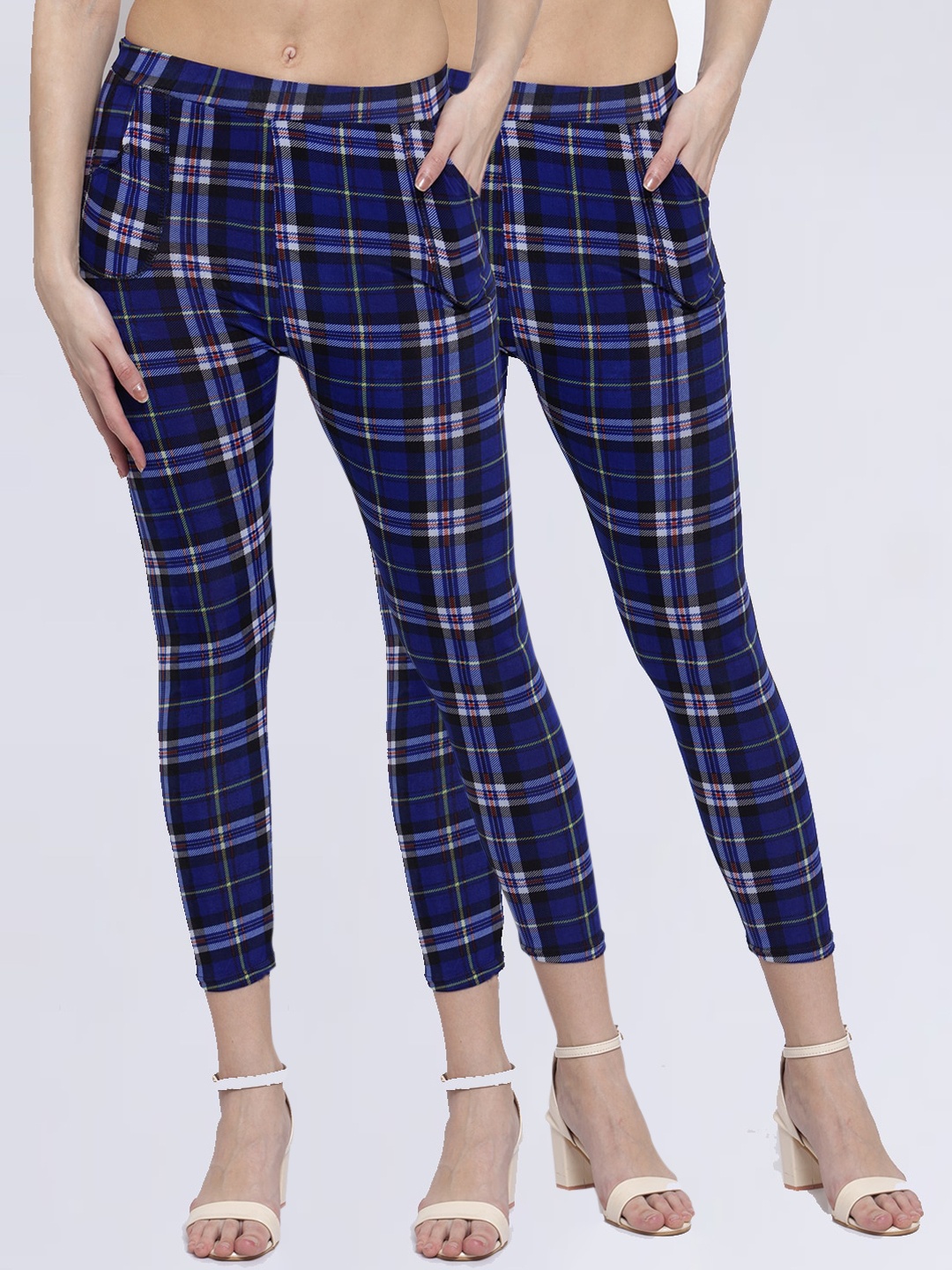 

KLOTTHE Women Pack of 2 Blue Checked Jeggings