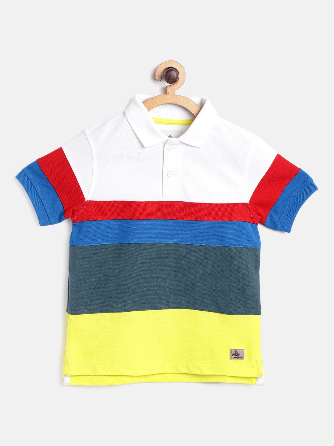 

Cherry Crumble Boys White & Blue Colourblocked Polo Collar T-shirt