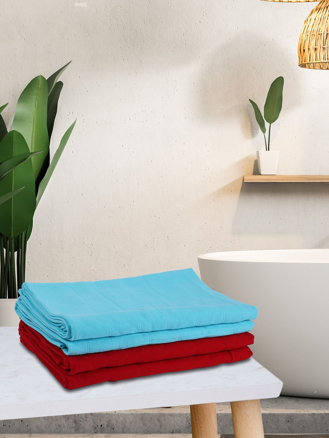 

KOPA LORENA Unisex Set Of 4 Solid 300 GSM Cotton Quick-Dry One Side Terry Towels, Blue