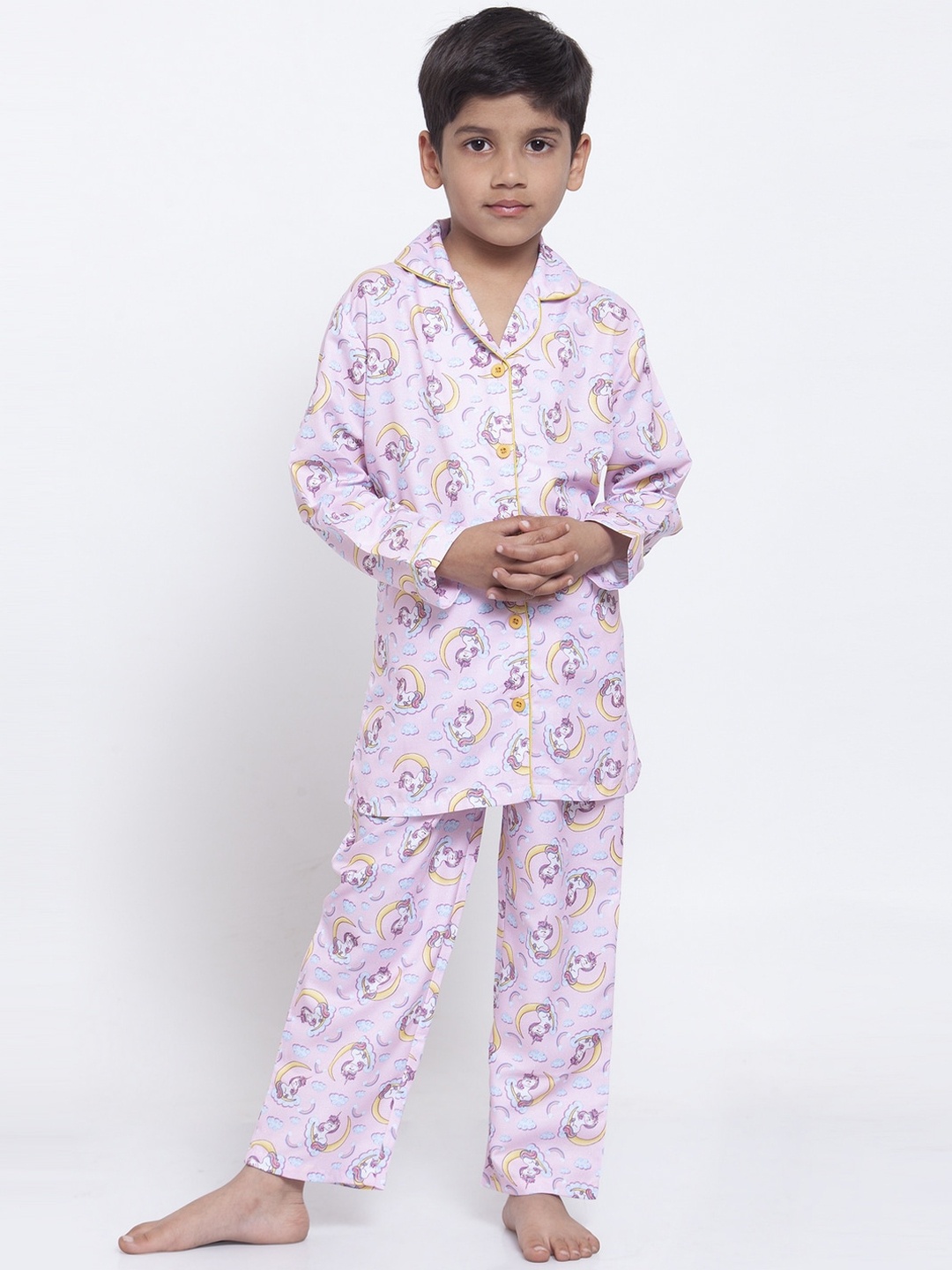 

MAXENCE Boys Purple & White Printed Night Suit