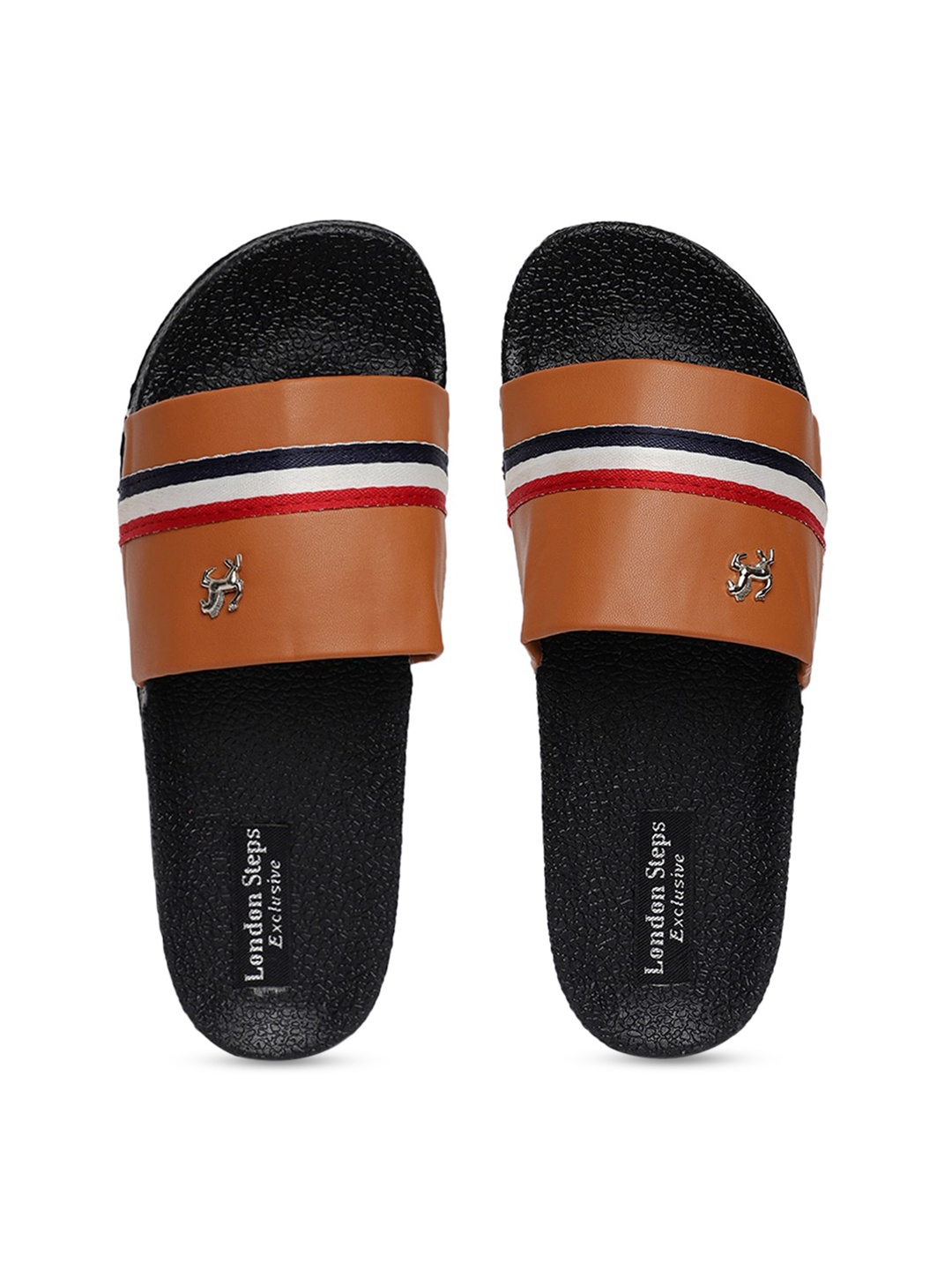 

LONDON STEPS Men Brown & Black Striped Sliders