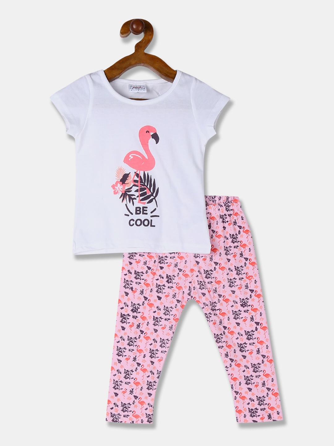

Donuts Girls White & Pink Printed T-shirt with Pyjamas