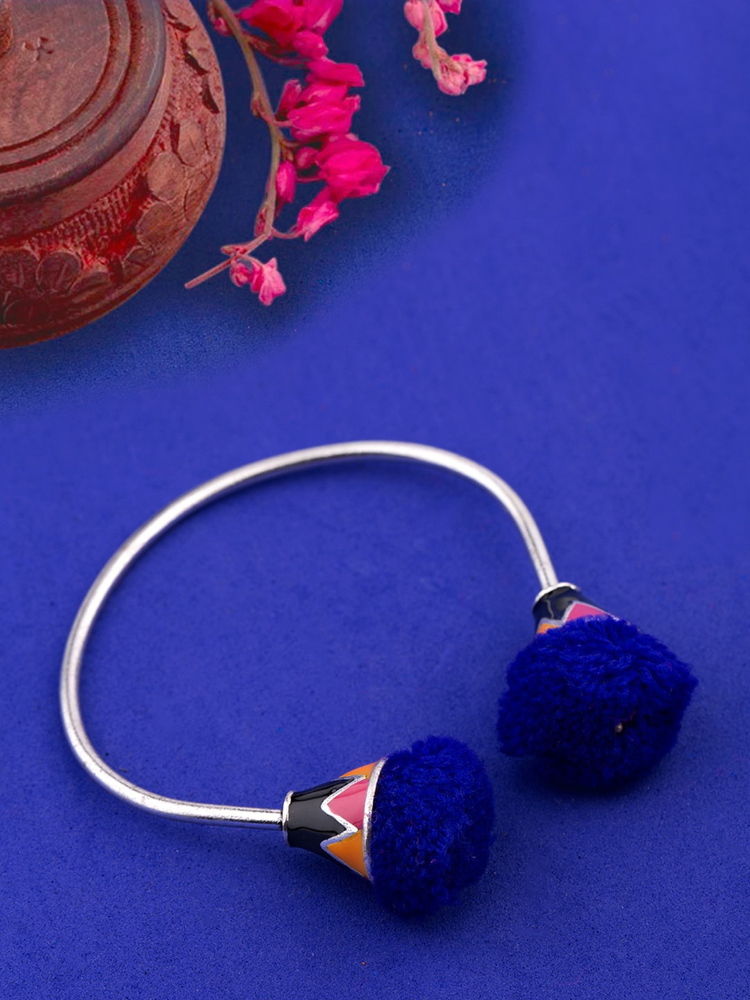

Voylla Silver-Plated Oxidised Pom Pom Cuff Bracelet