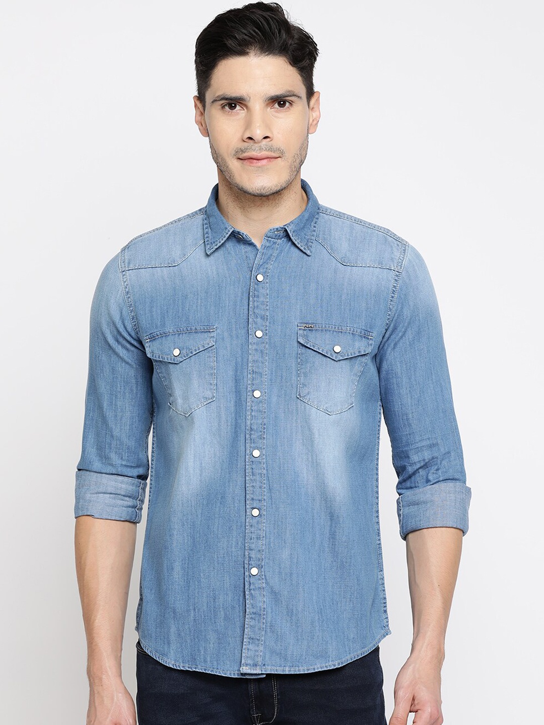 Pepe Jeans Men Blue Regular Fit Faded Casual Shirt