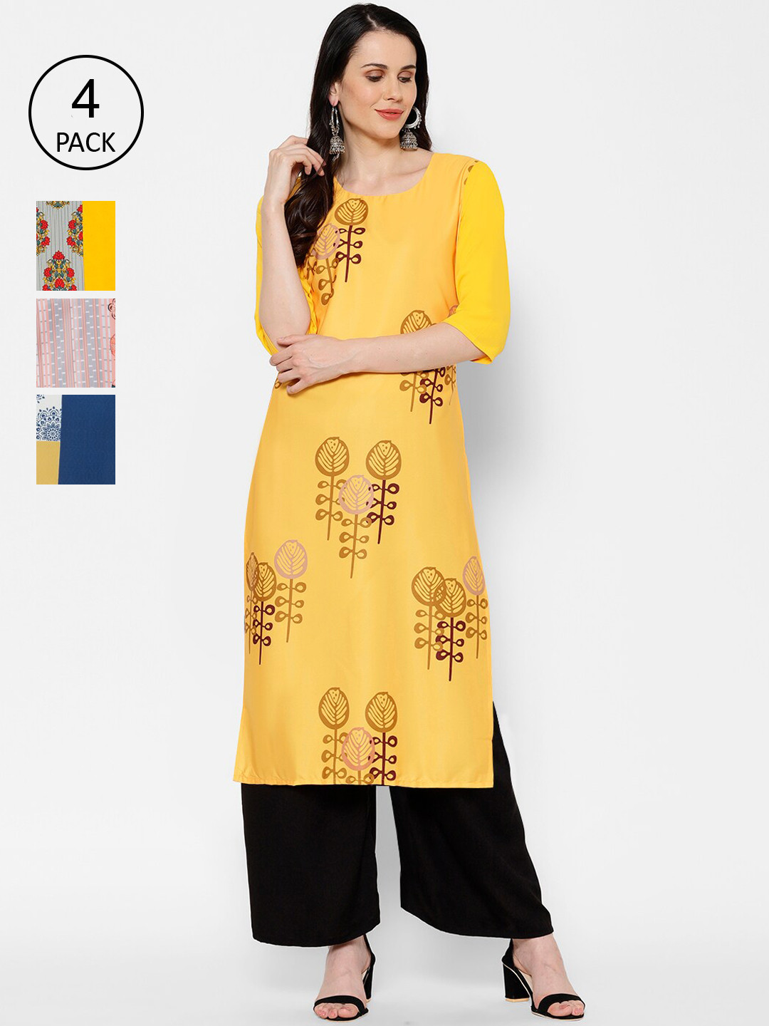 

7Threads Women Multicoloured Set of 4 Printed Panelled Straight Kurta, Multi
