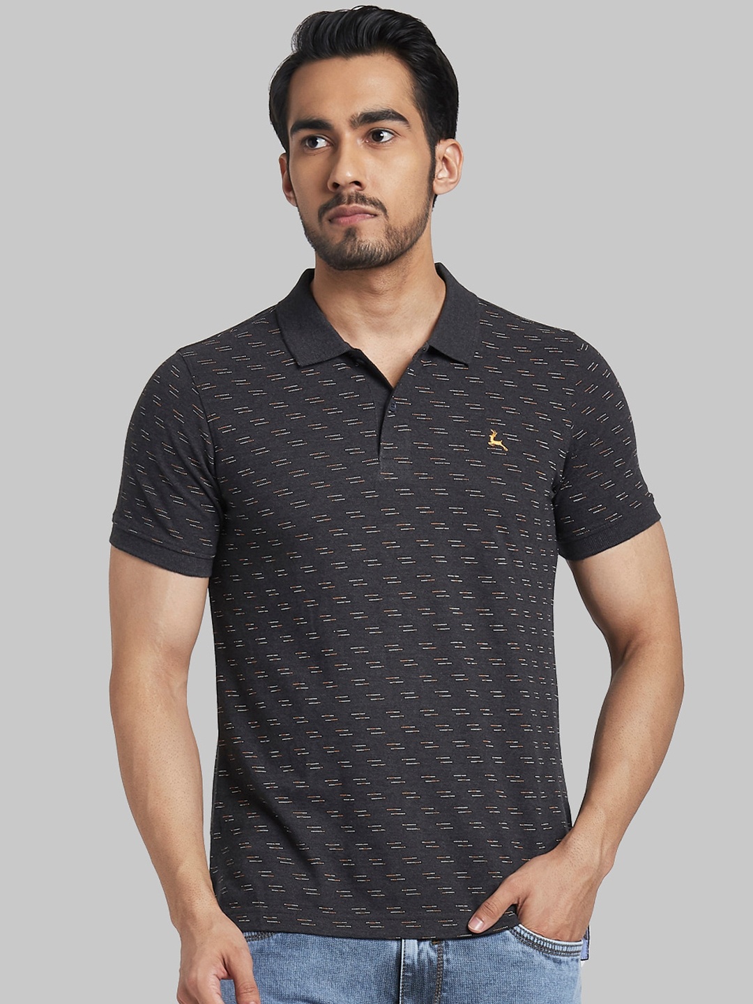 

Parx Men Grey Printed Polo Collar Cotton Pure Cotton T-shirt