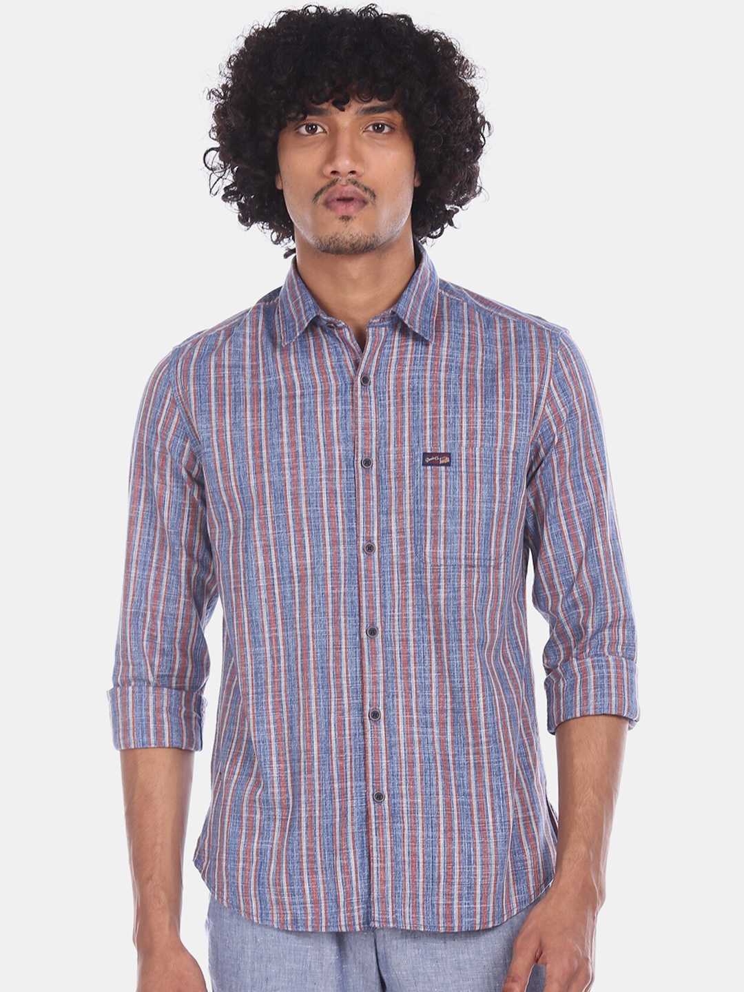 

U.S. Polo Assn. Denim Co. Men Blue & Red Regular Fit Striped Casual Shirt