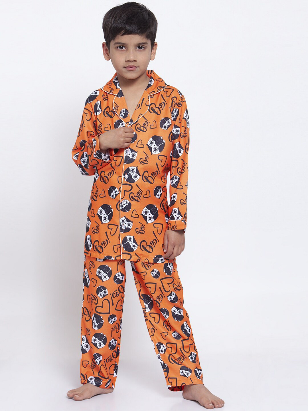 

MAXENCE Boys Orange & Black Printed Night Suit