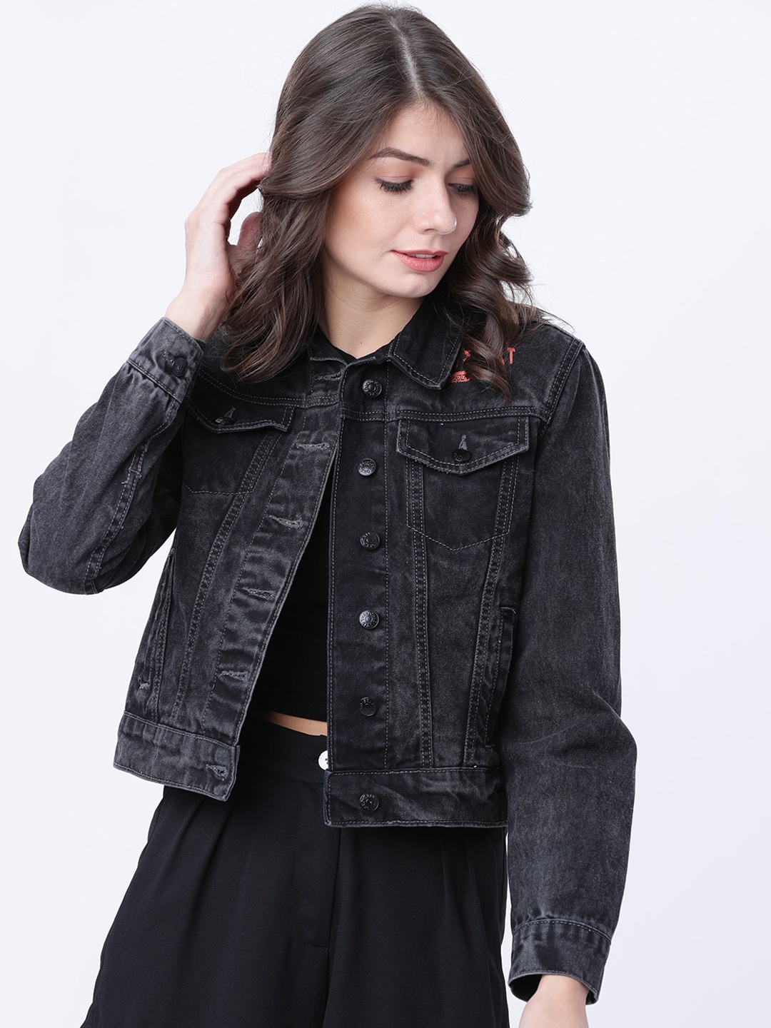 

Tokyo Talkies Women Black Solid Denim Jacket