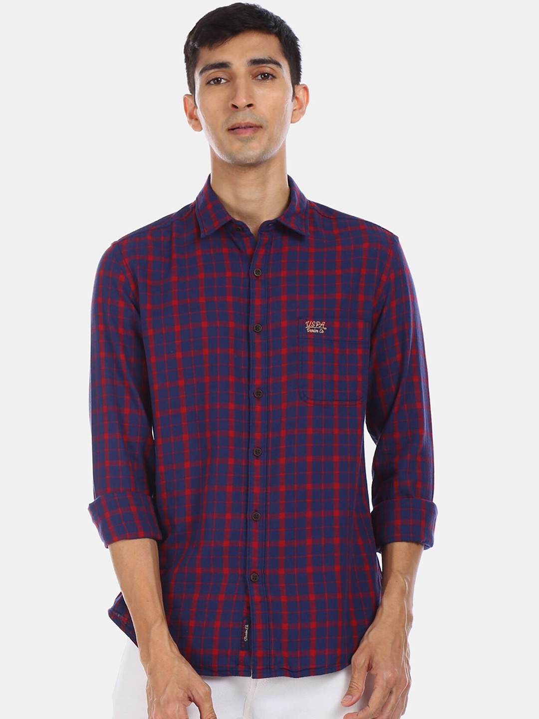 

U.S. Polo Assn. Denim Co. Men Blue Regular Fit Checked Casual Shirt