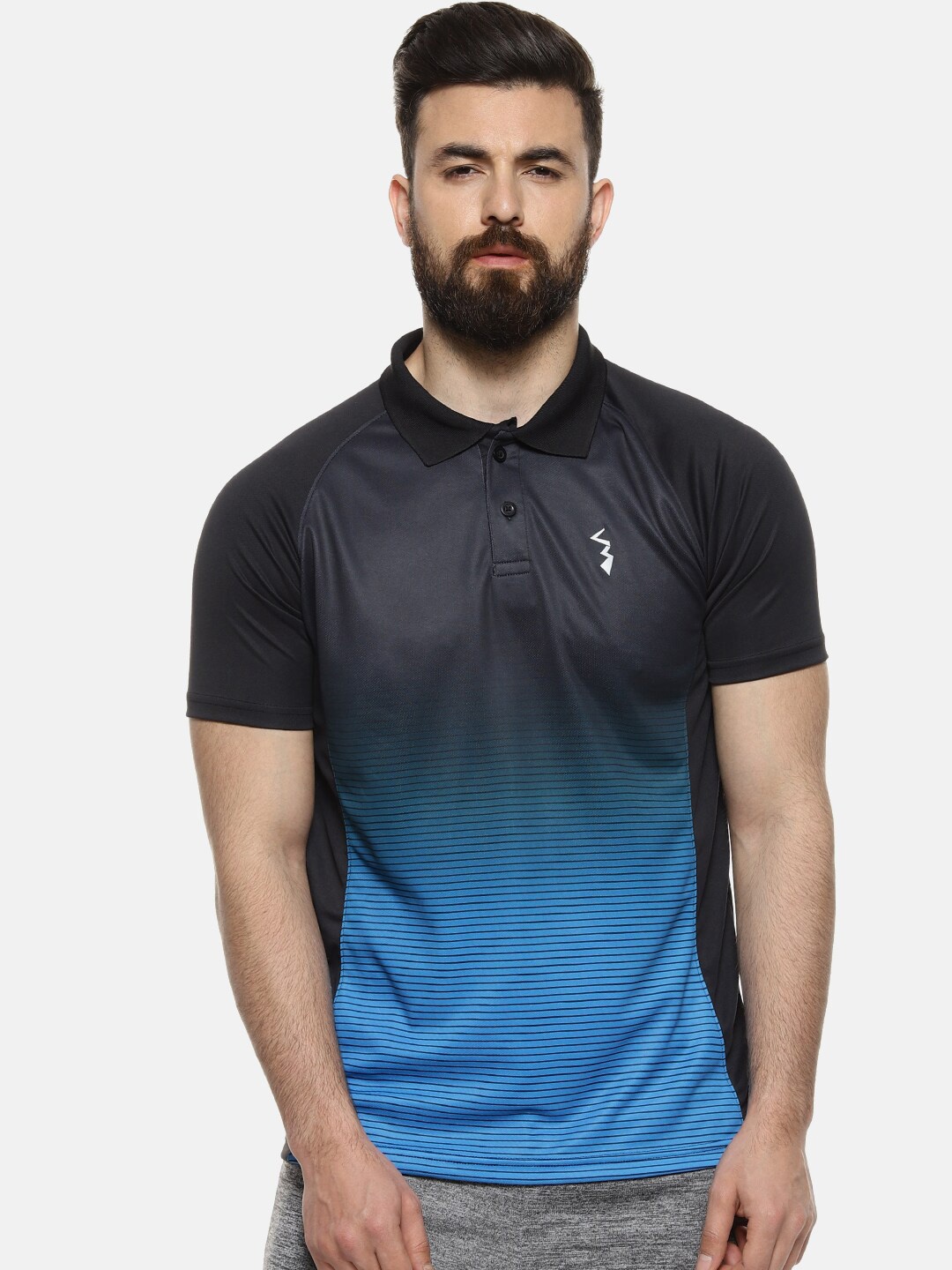 

Campus Sutra Men Blue & Black Ombre Colourblocked Polo Collar Anti-Microbial T-shirt