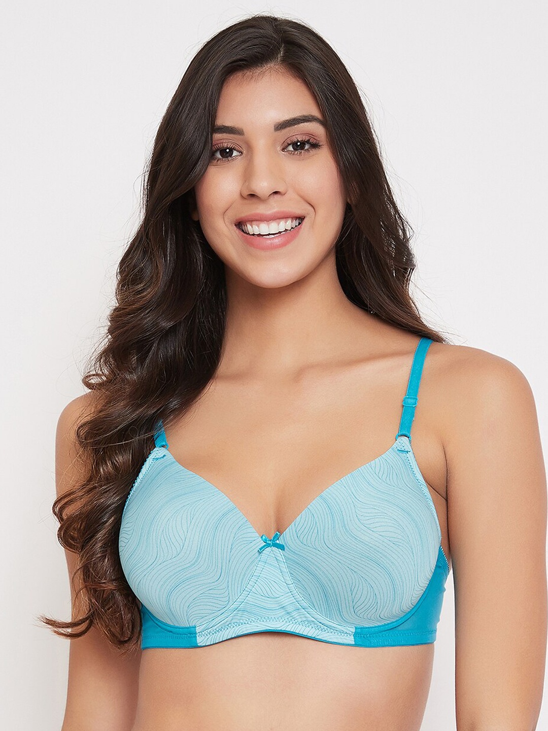 

Clovia Turquoise Blue Printed Underwired Lightly Padded T-shirt Bra BR2127P0336E
