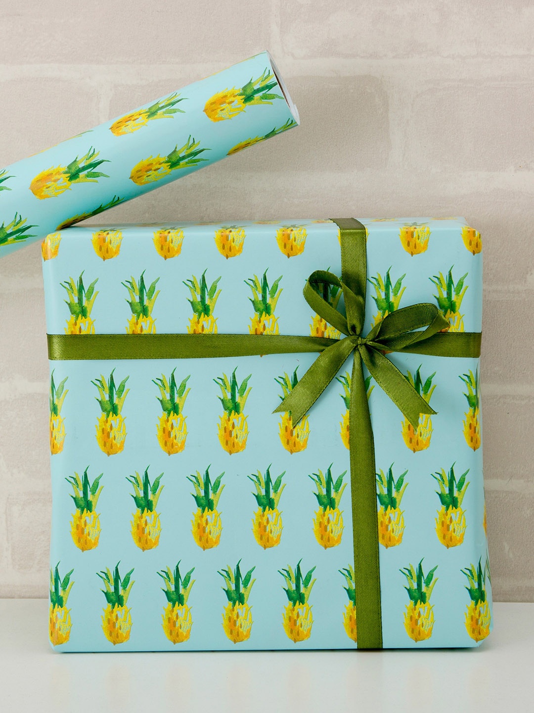 

Bigsmall Blue & Yellow Pineapple Printed Gift Wrapping Paper Roll