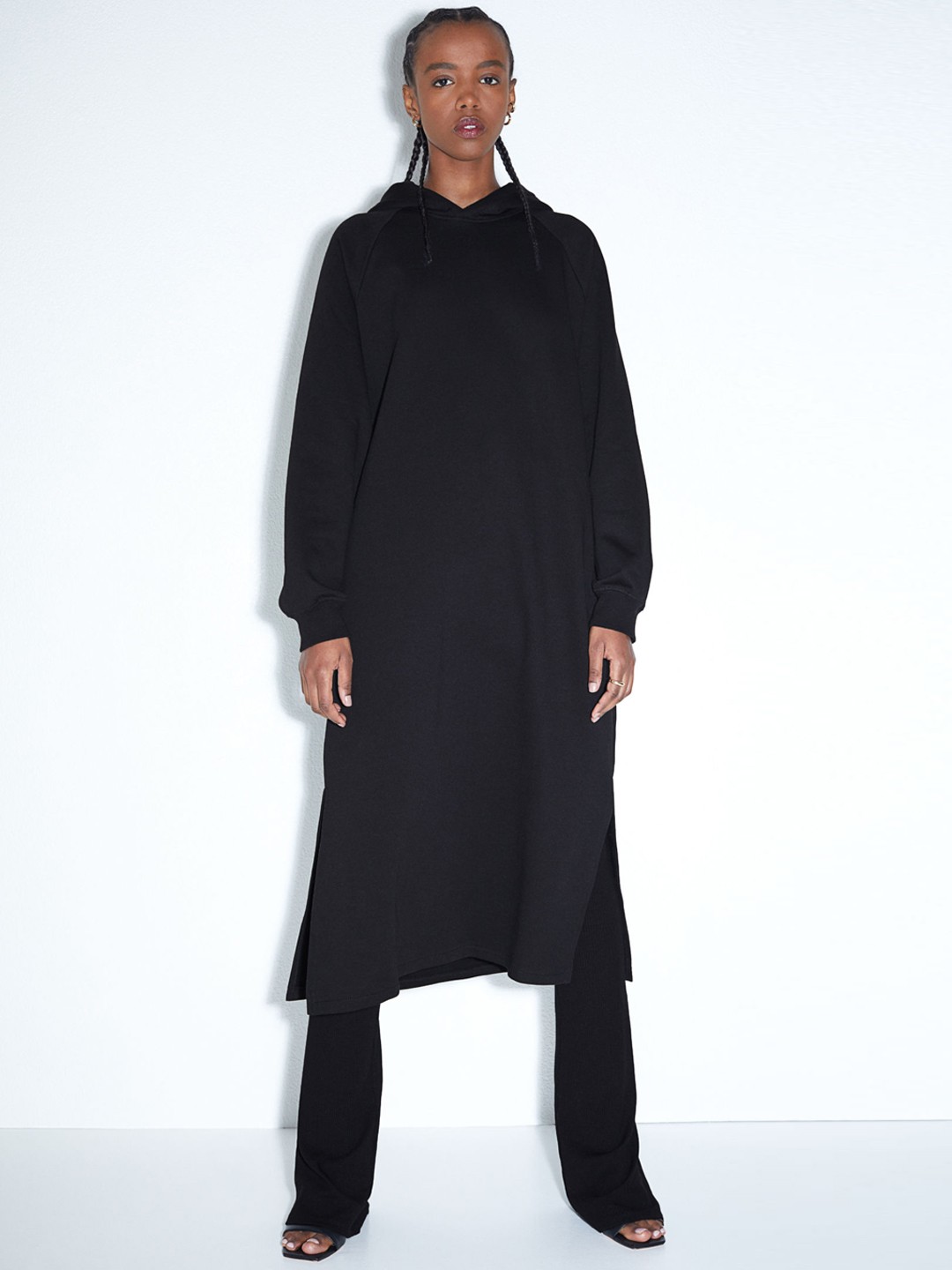 

H&M Women Black Solid Hooded Sweatshirt Dress