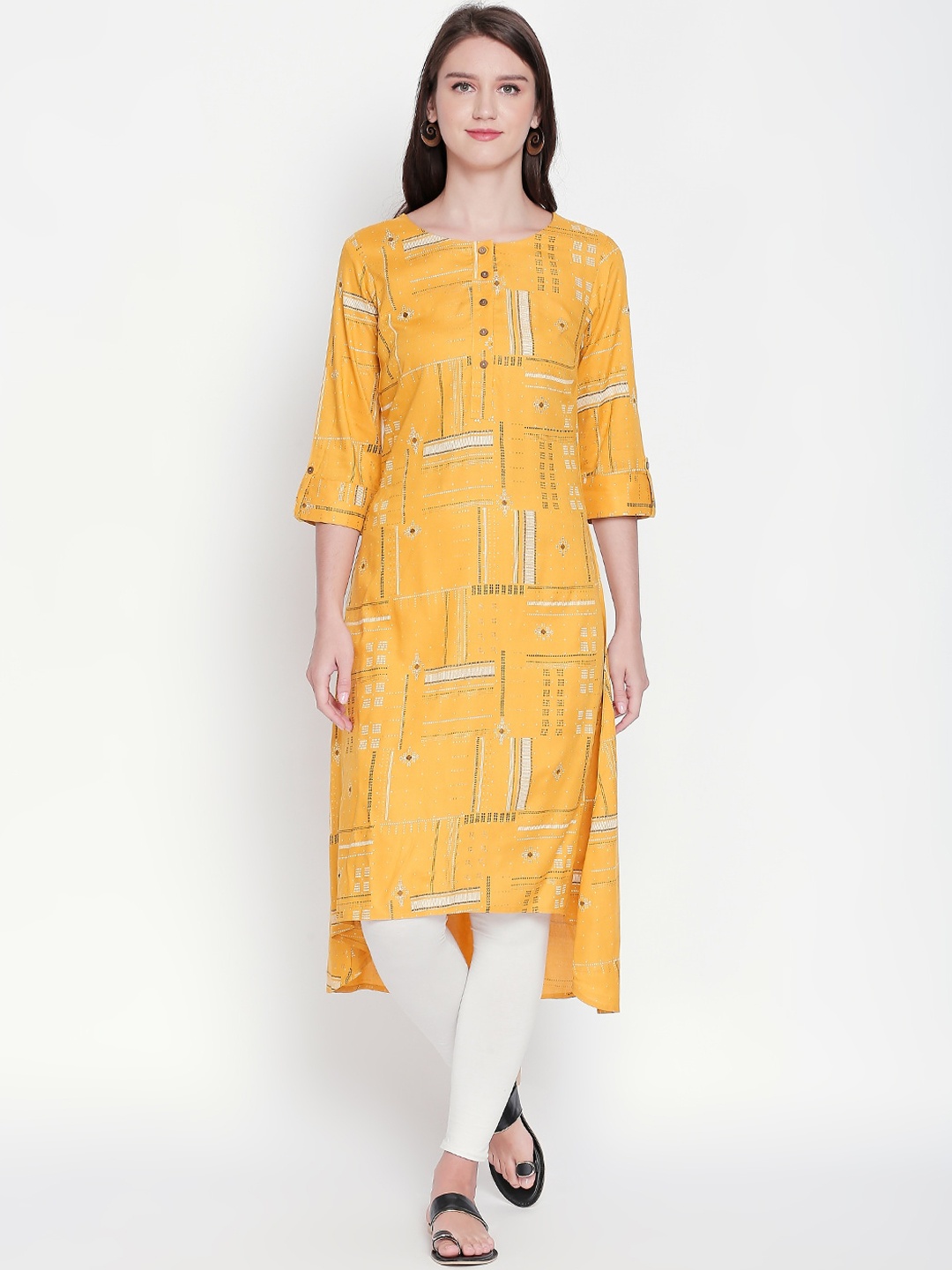 

RANGMANCH BY PANTALOONS Women Yellow Woven Design A-Line Kurta
