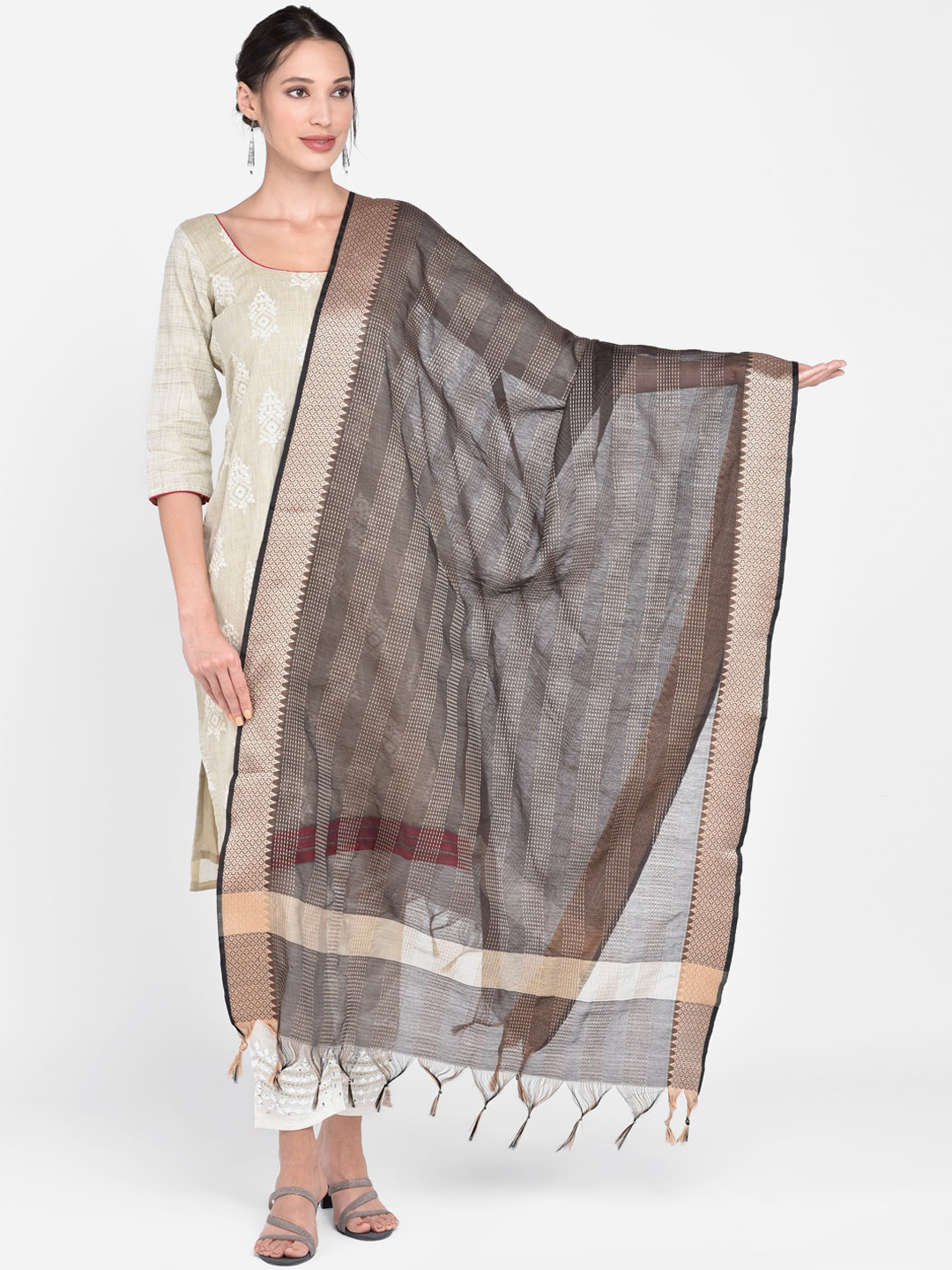 

Dupatta Bazaar Brown & Beige Woven Design Dupatta