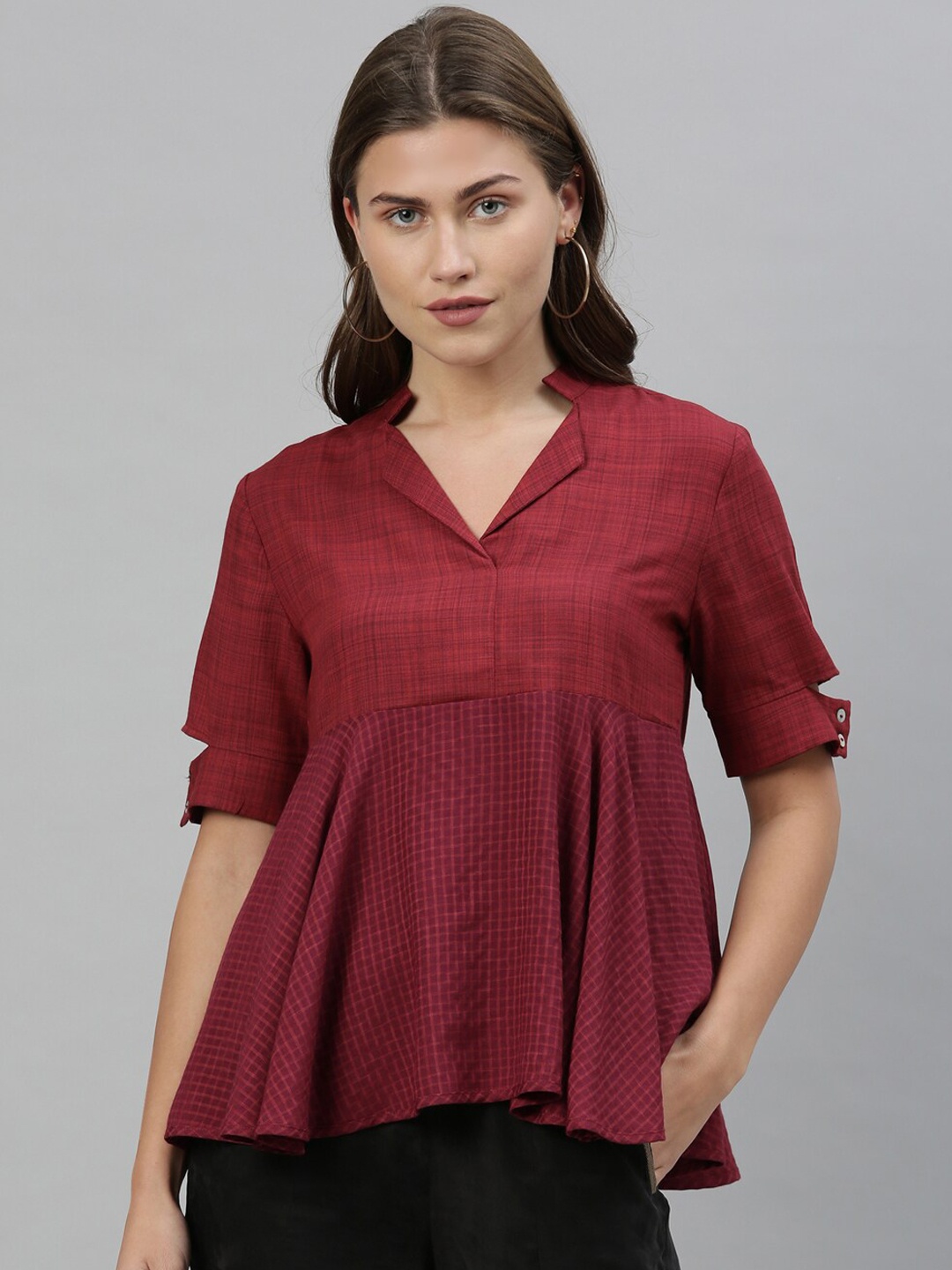 

RAREISM Women Maroon Printed A-Line Top