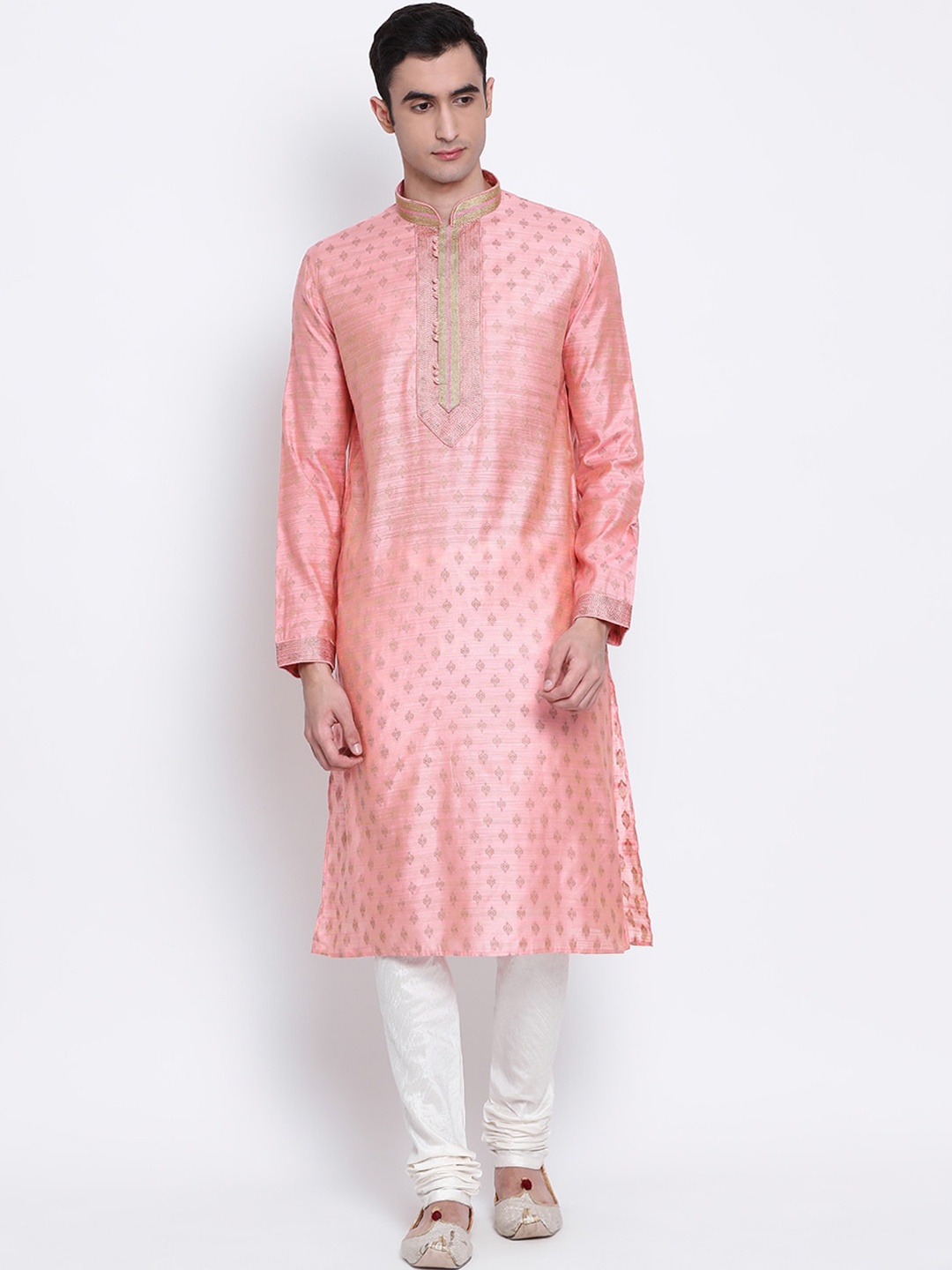

Sanwara Men Pink & White Self Design Kurta with Pyjamas
