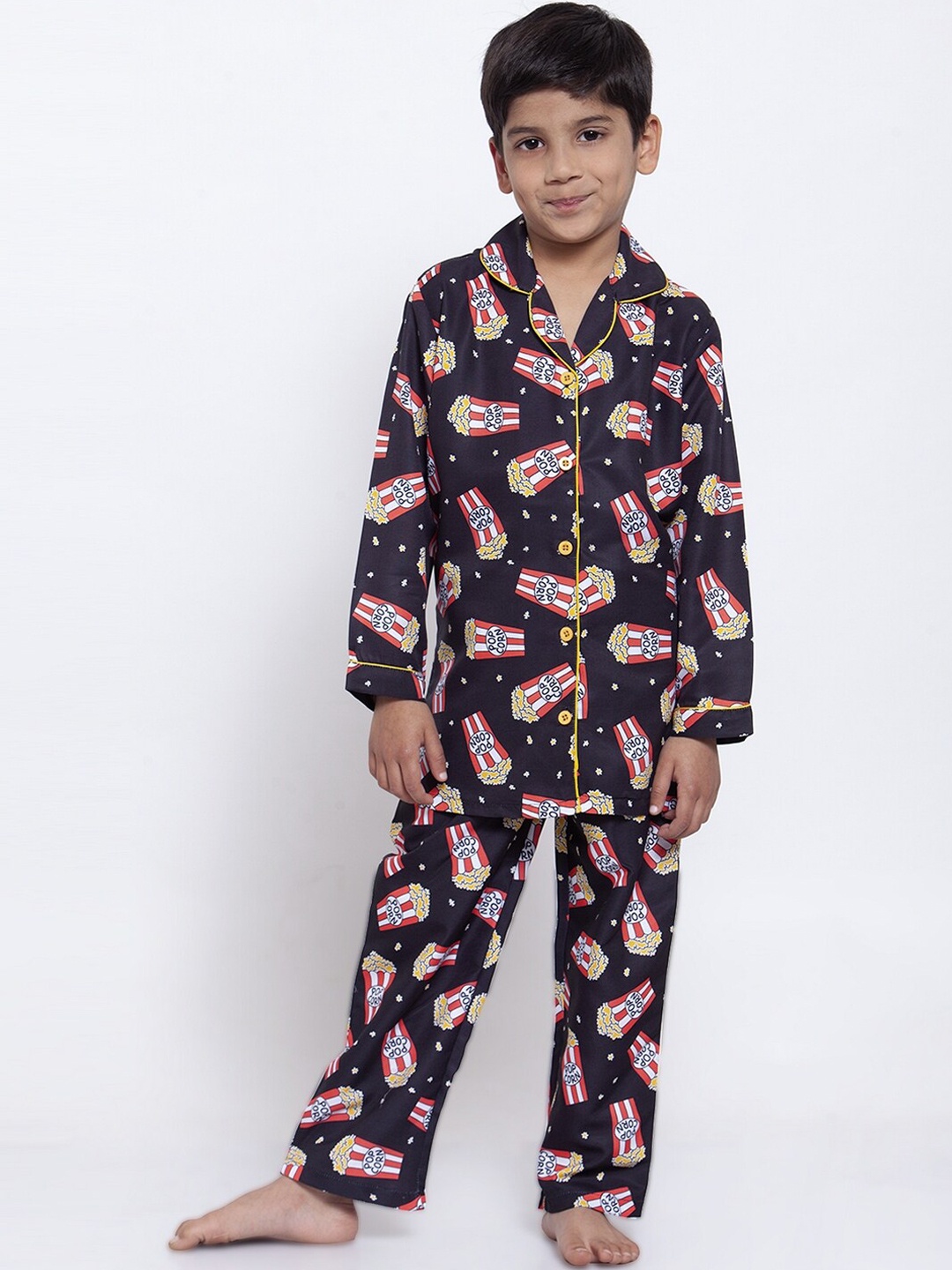 

MAXENCE Boys Black & Red Printed Nigh Suit