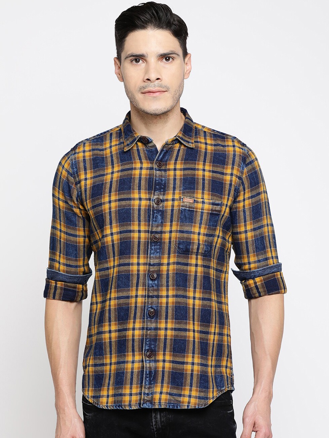 Pepe Jeans Men Brown Regular Fit Checked Casual Shirt