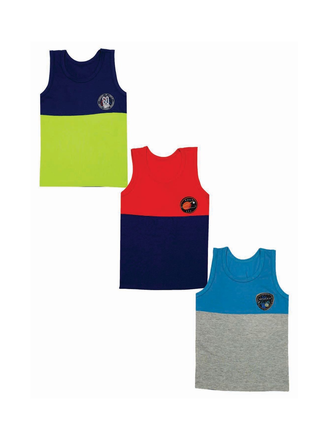 

Zoom Minimondo Boys Pack Of 3 Colourblocked Innerwear Vests 8001-(2)-, Navy blue