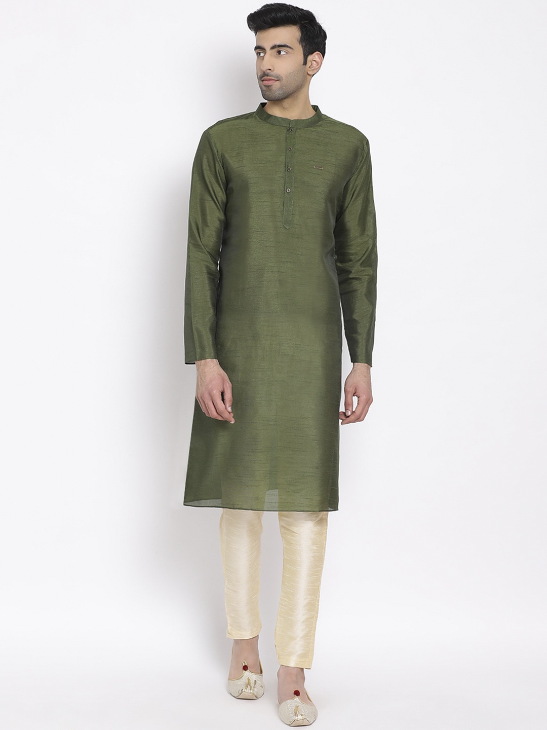 

DEVOILER Men Olive Green Solid Straight Kurta