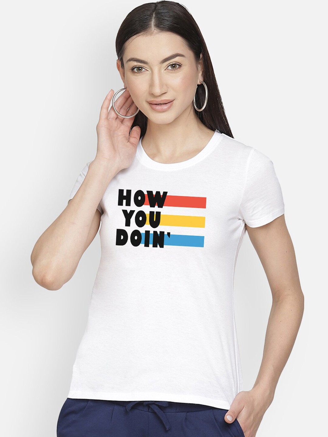 

Free Authority Women White Friends Print Round Neck T-shirt