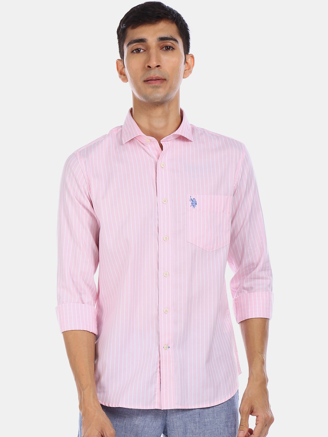 

U.S. Polo Assn. Men Pink Regular Fit Striped Casual Shirt