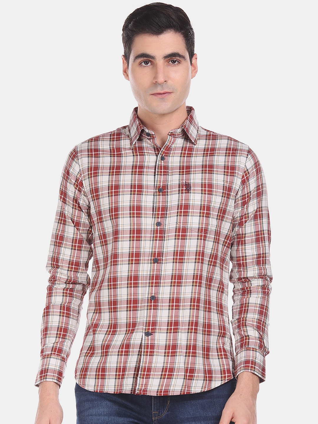 

U.S. Polo Assn. Men Red Regular Fit Checked Casual Shirt