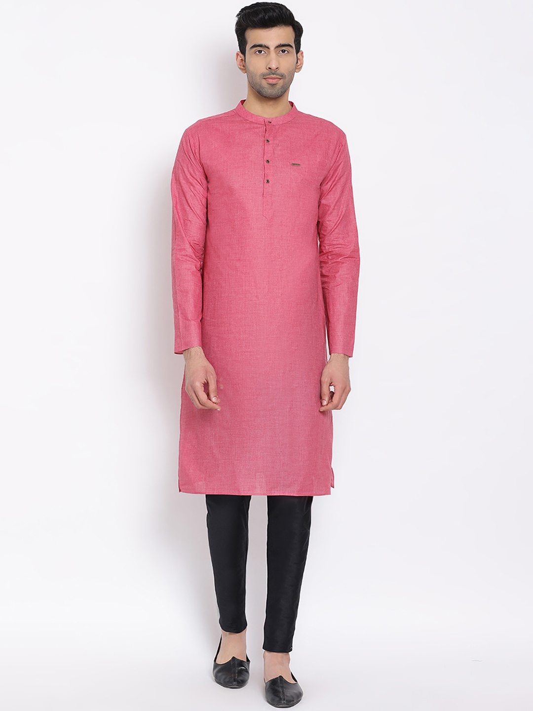 

DEVOILER Men Pink Solid Straight Kurta