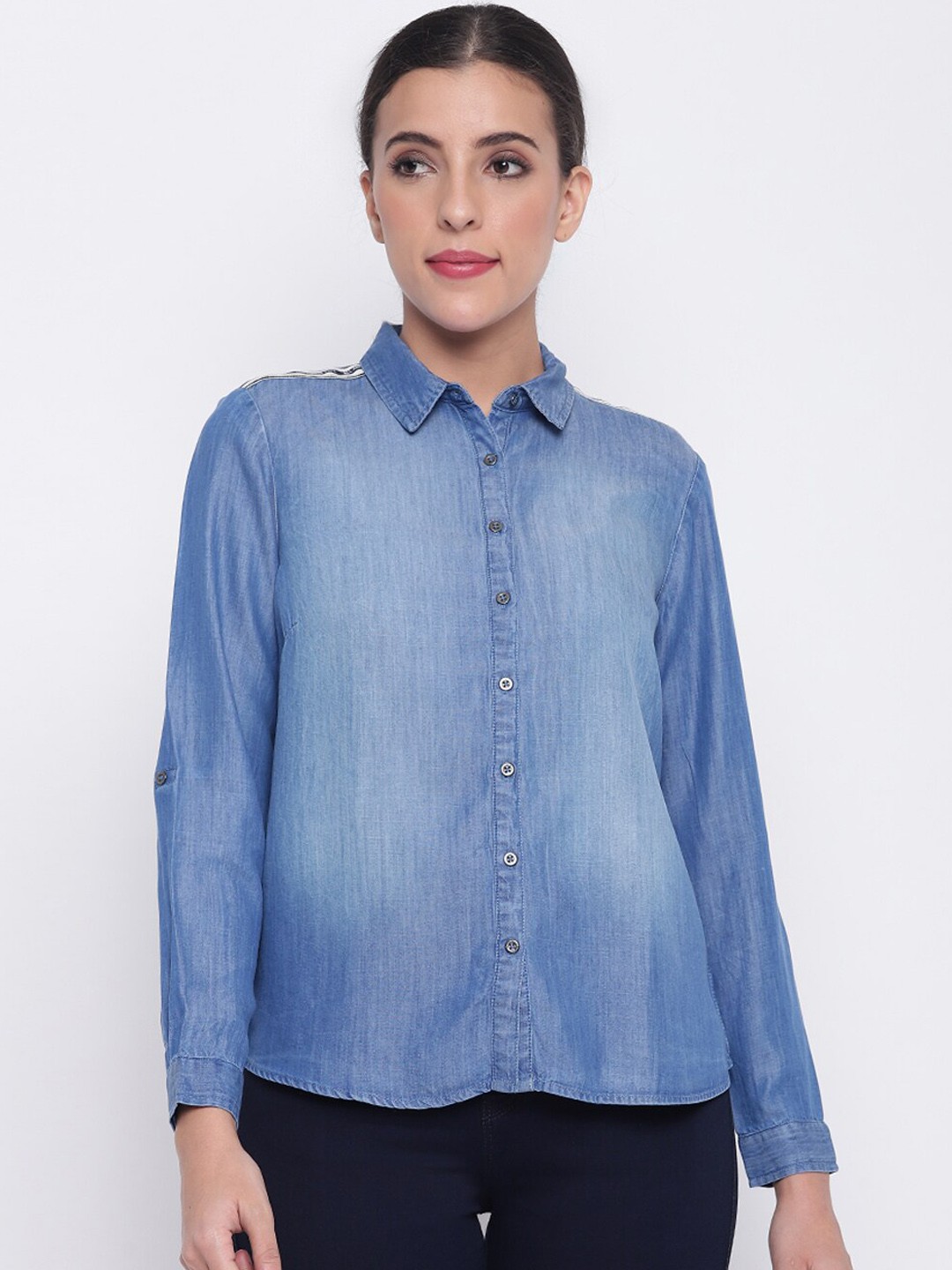 

Pepe Jeans Women Blue Regular Fit Faded Casual Shirt