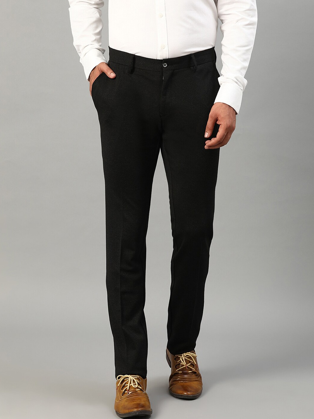 

HARSAM Men Black Slim Fit Solid Formal Trousers