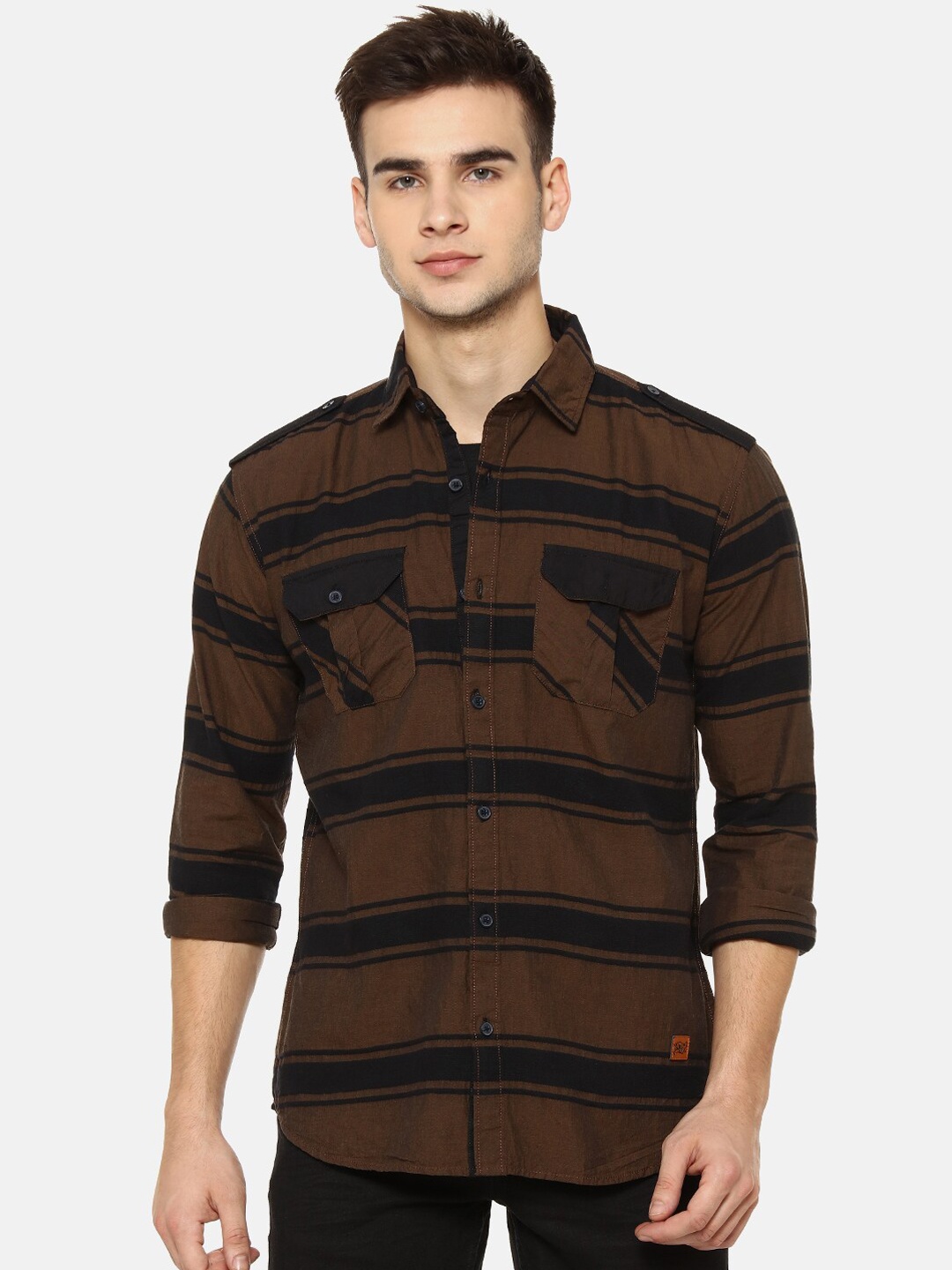 

Campus Sutra Men Brown Regular Fit Striped Casual Shirt