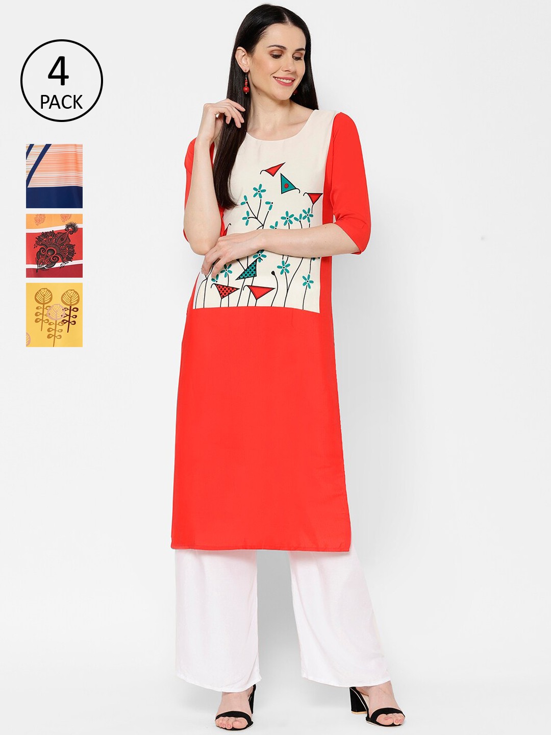 

7Threads Women Pack Of 4 Printed Straight Kurta, Multi