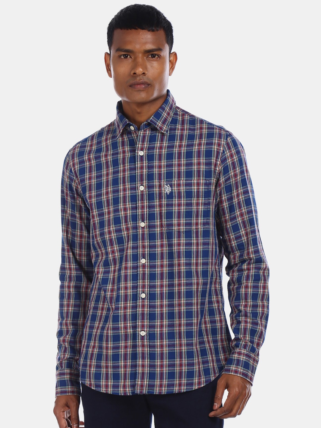

U.S. Polo Assn. Men Blue Regular Fit Checked Casual Shirt