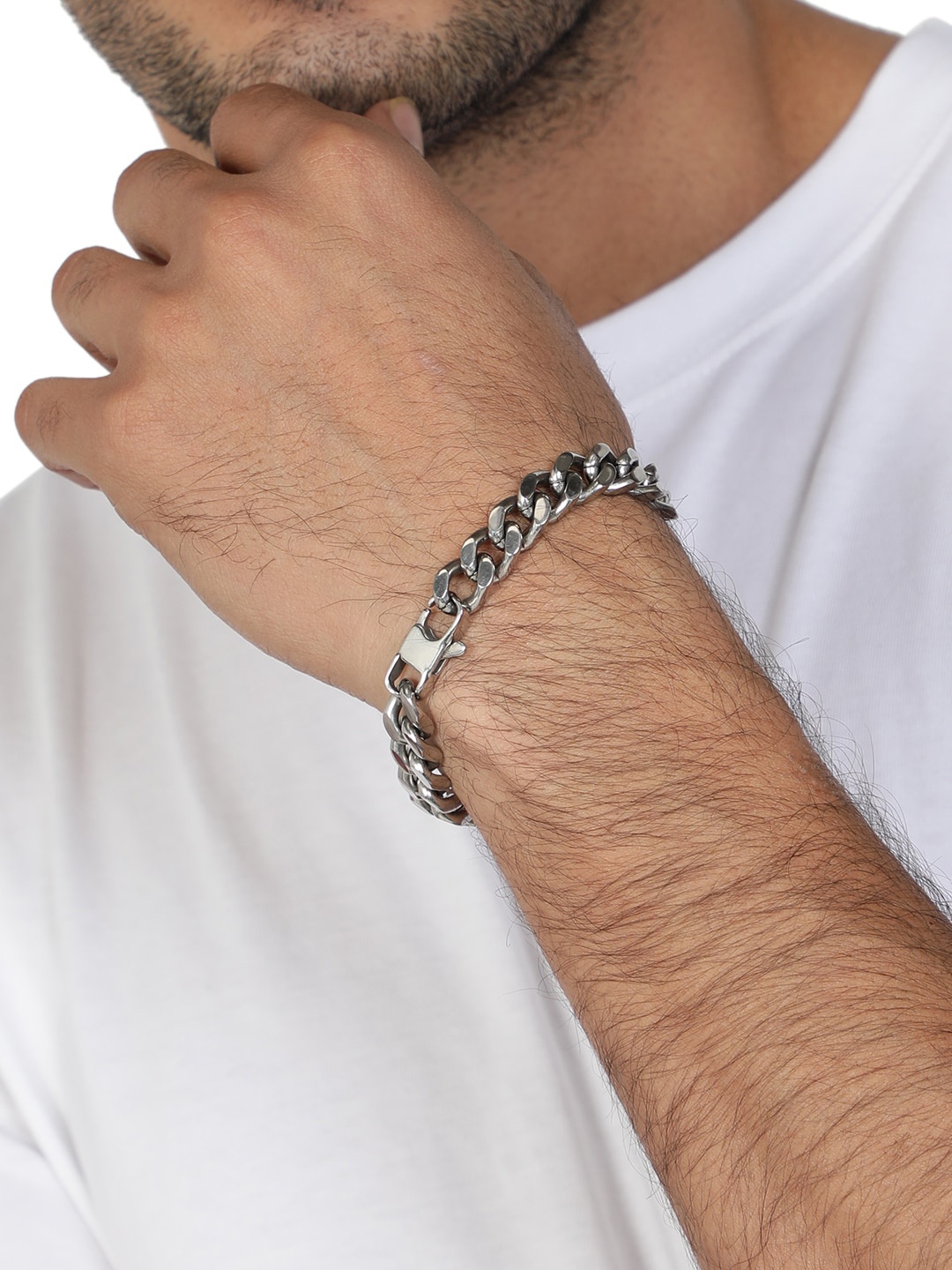 

AQUASTREET Men Silver-Toned Stainless Steel Link Bracelet 10 mm