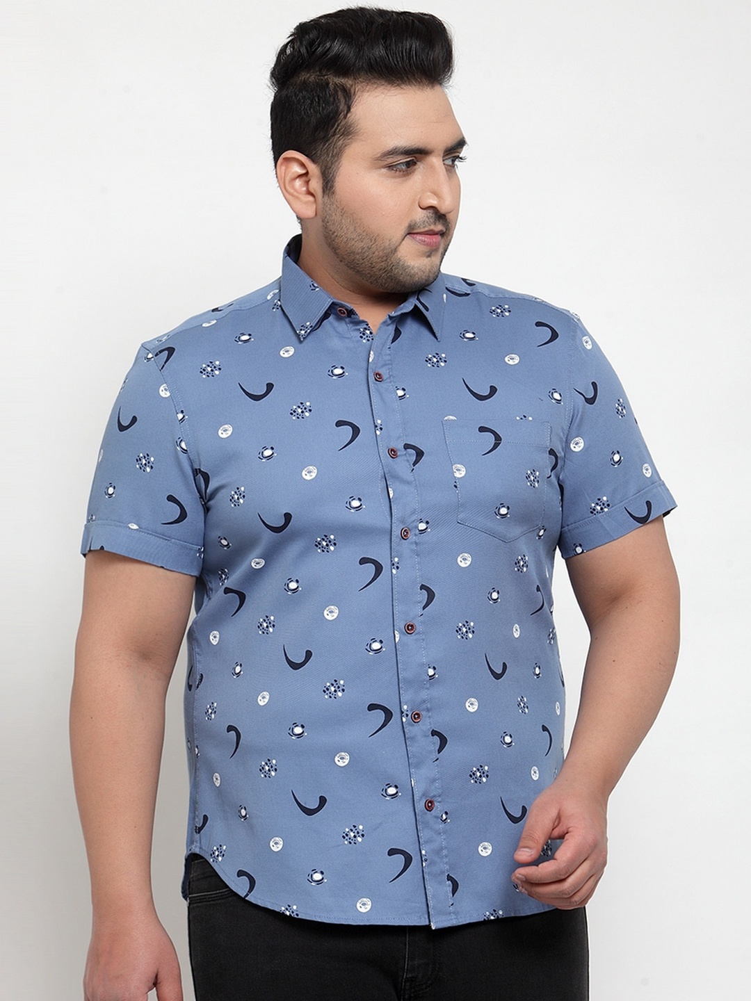 

plusS Men Blue Regular Fit Printed Casual Shirt