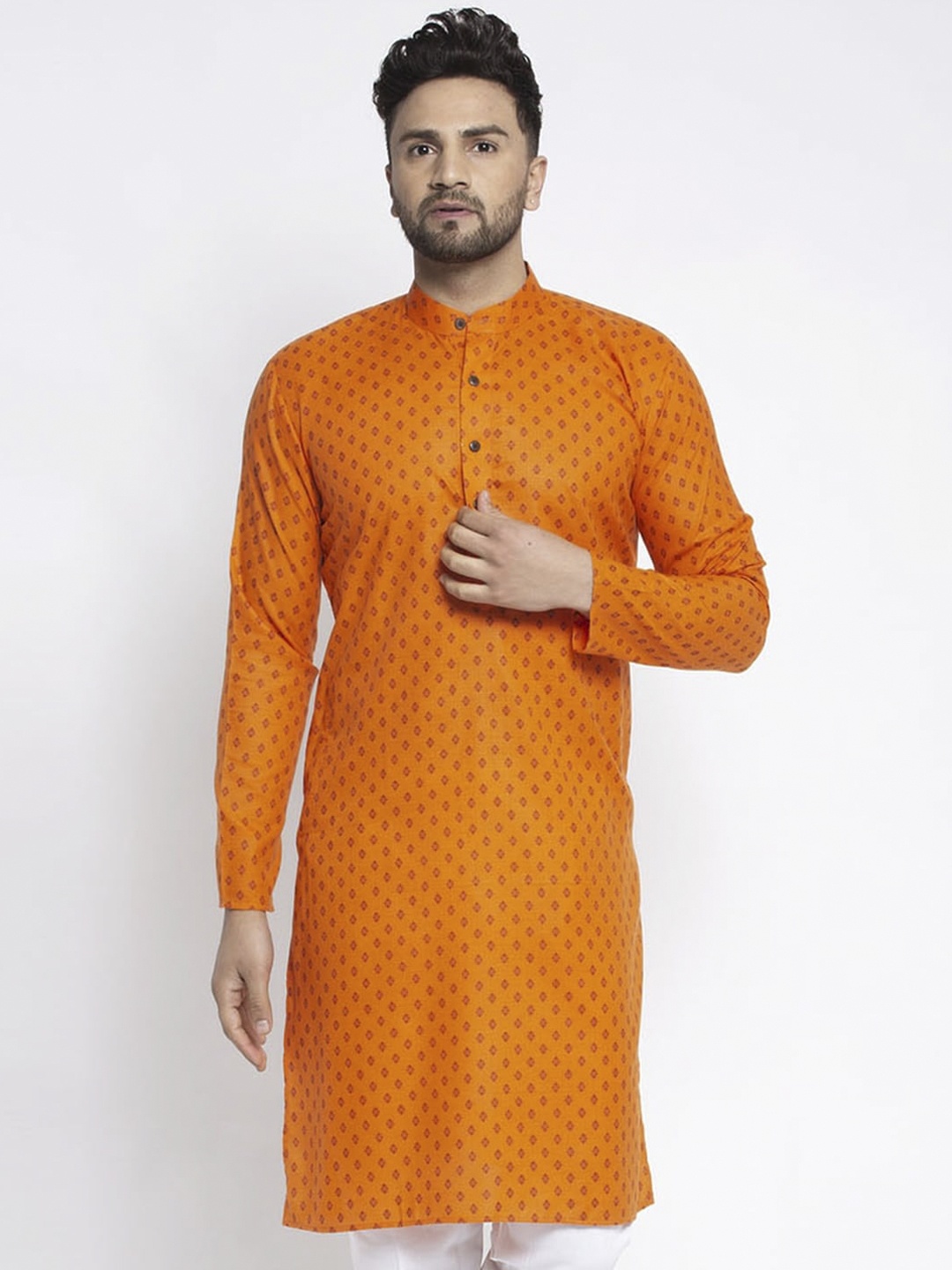 

Jompers Orange Ethnic Motifs Printed Mandarin Collar Regular Sleeves Kurta