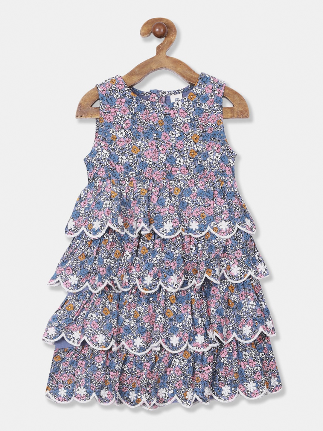 

Cherokee Girls Blue & Pink Floral Printed A-Line Dress