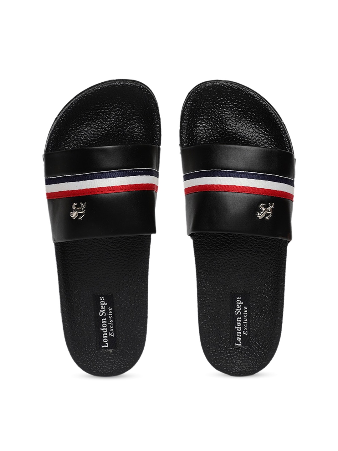 

LONDON STEPS Men Black Striped Sliders