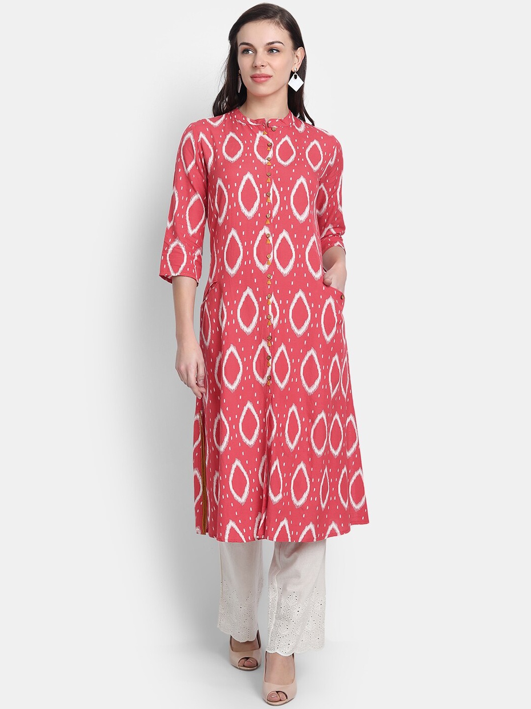 

fabGLOBAL Women Coral Printed A-Line Kurta