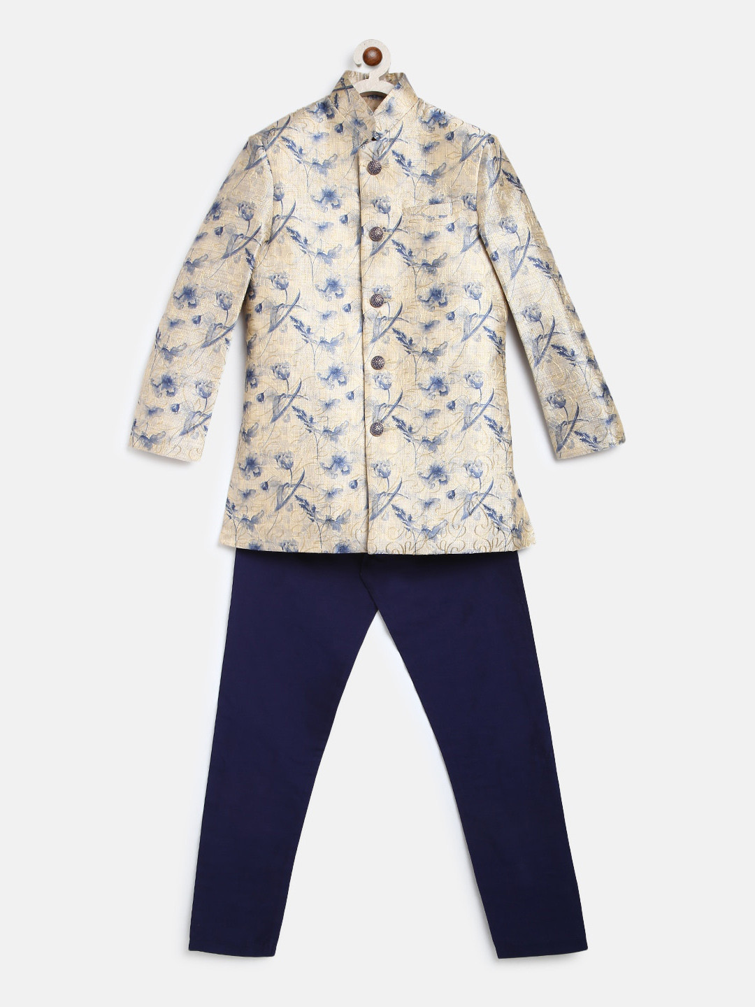 

Blue Giraffe Boys Beige & Blue Printed Blazer with Trousers