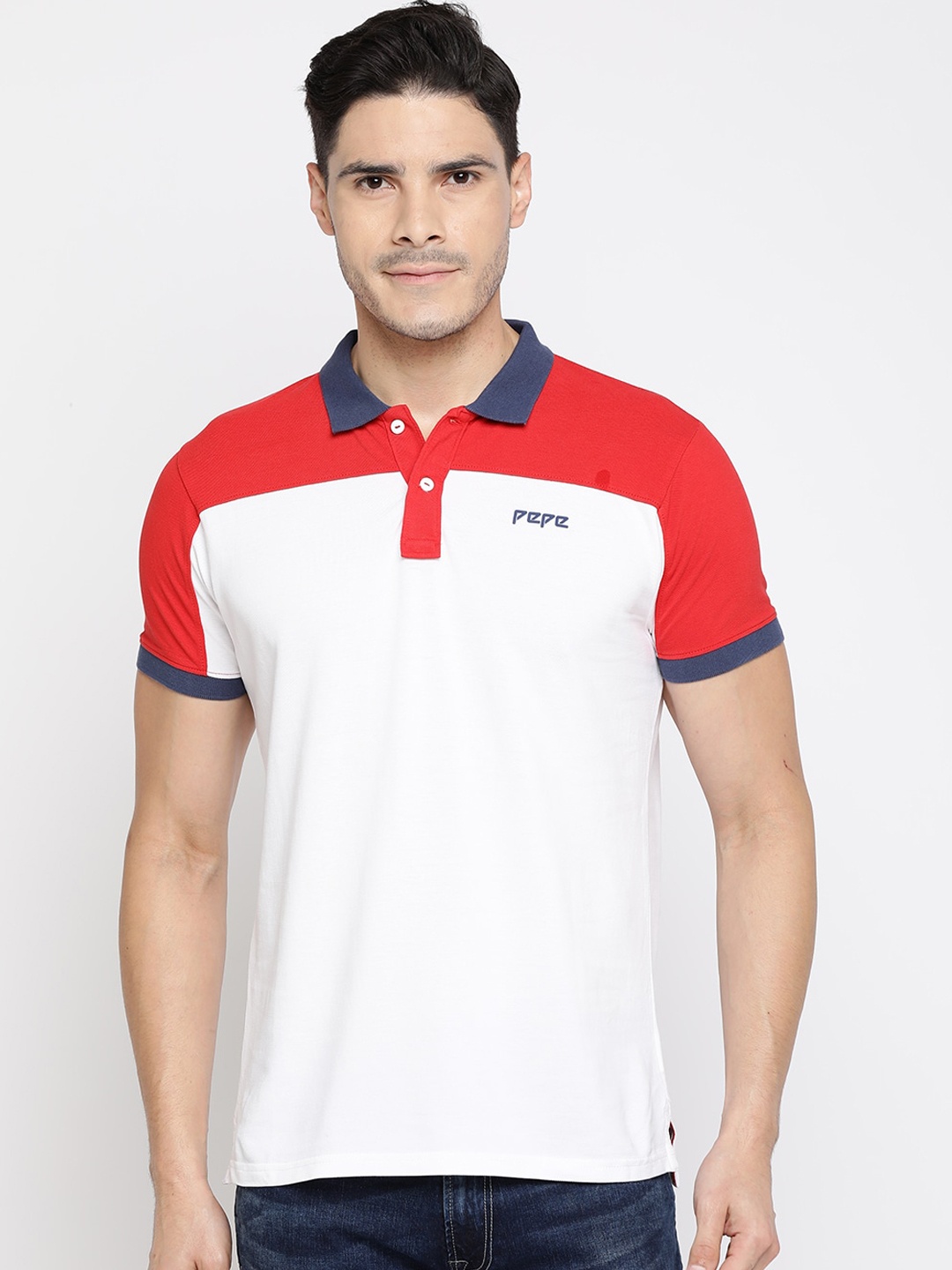 

Pepe Jeans Men White Colourblocked Polo Collar T-shirt