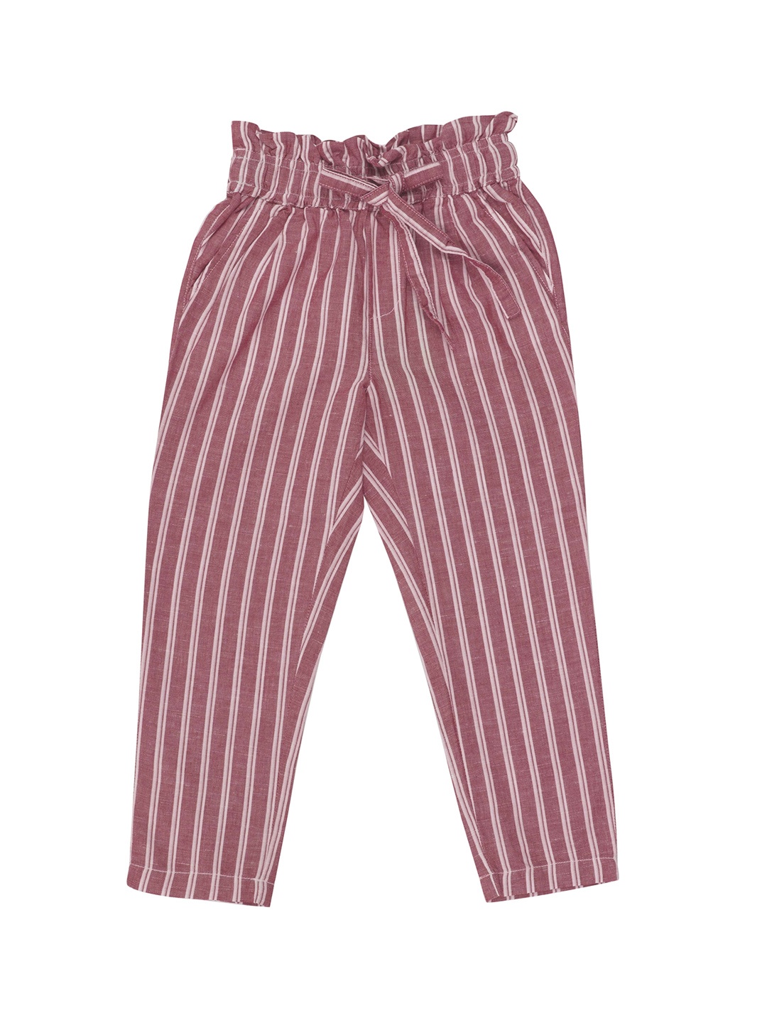 

UNDER FOURTEEN ONLY Girls Pink & Off-White Striped Peg Trousers