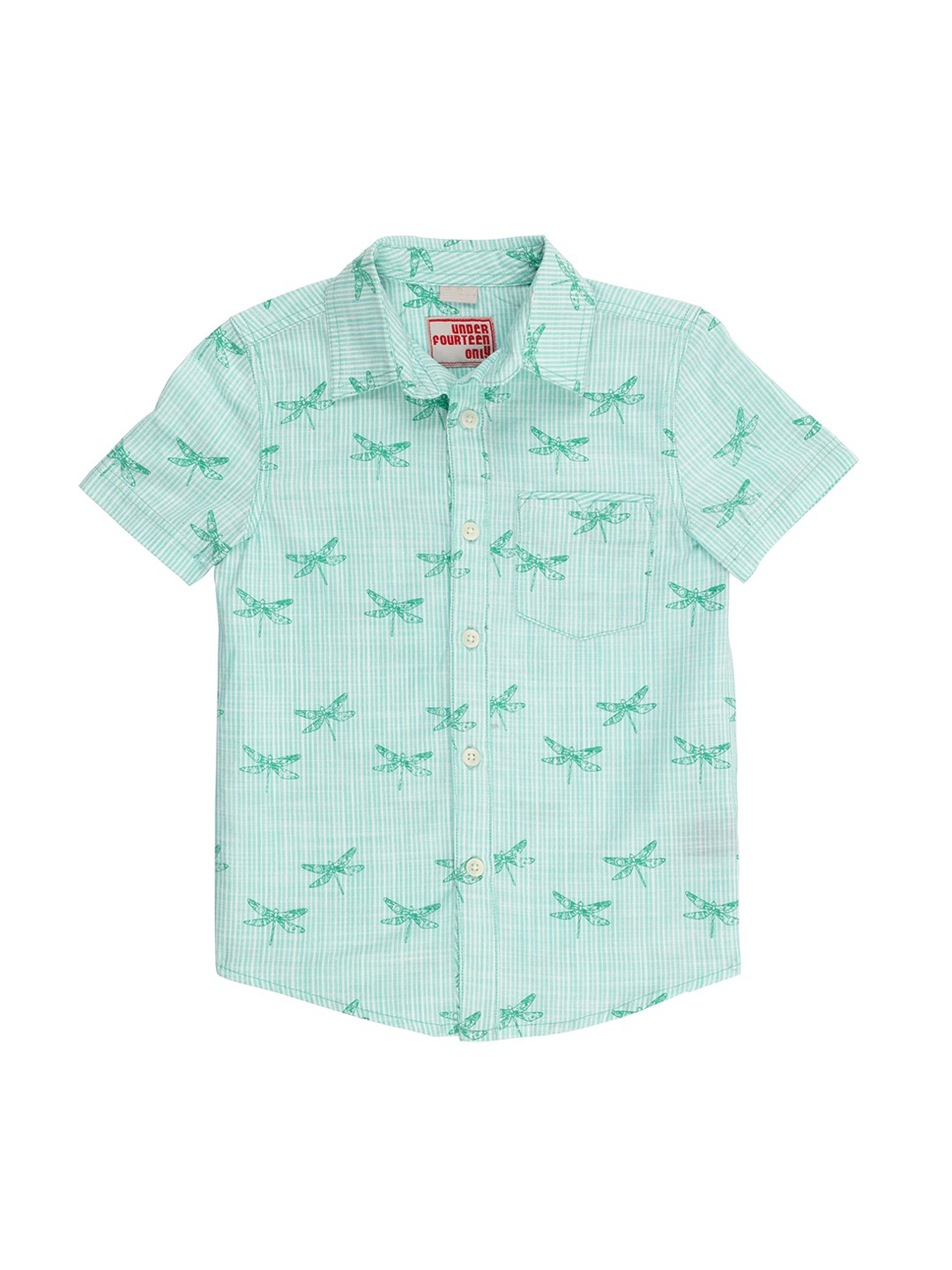 

UNDER FOURTEEN ONLY Boys Green Regular Fit Printed Casual Shirt